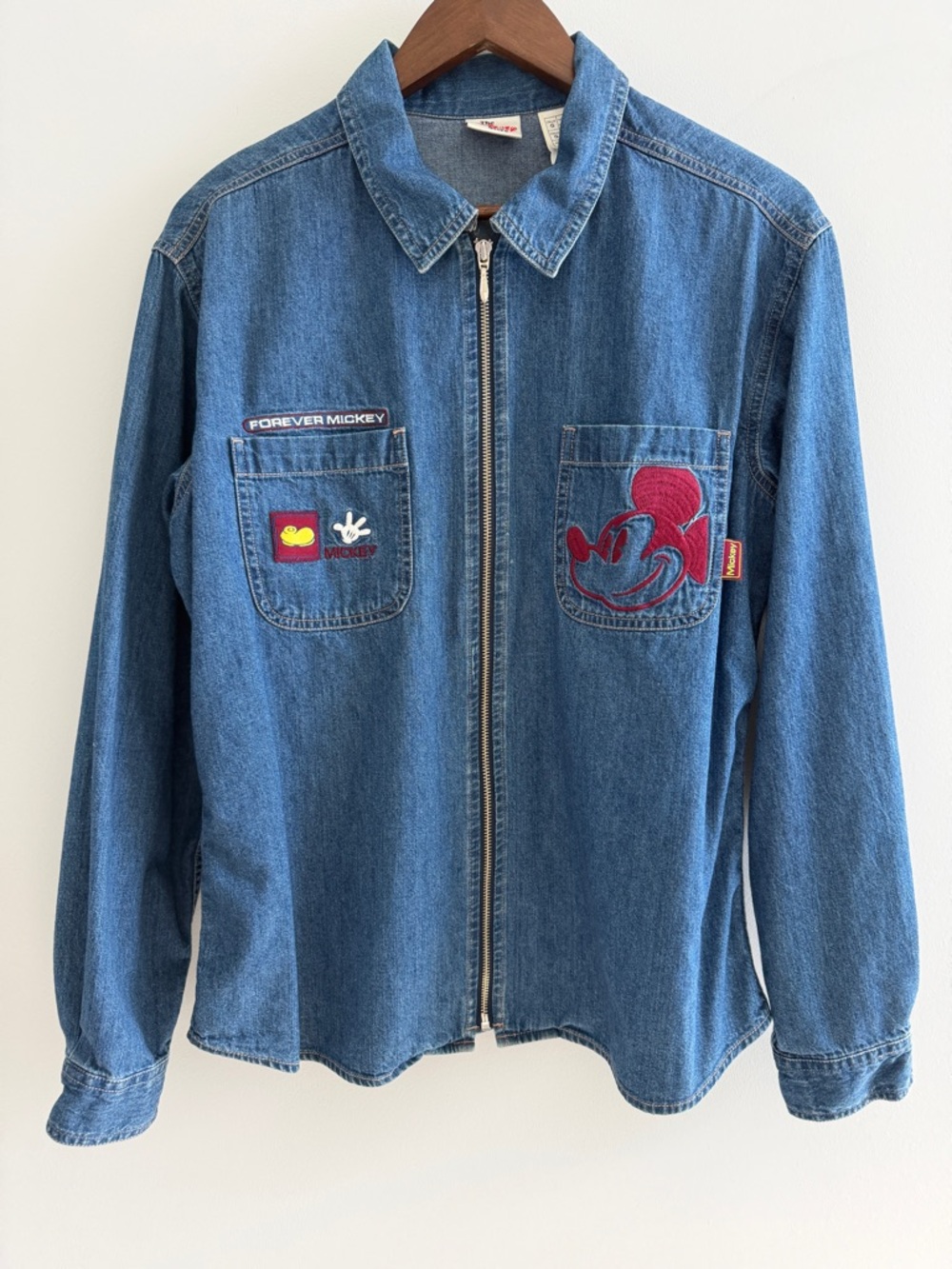 Disney Forever Mickey Embroidered Denim Zip-Up Jacket Shirt